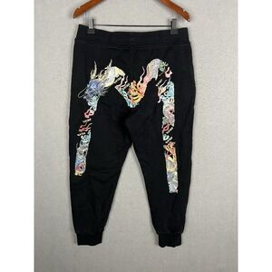 Evisu mens Black Big Logo Joggers Sweatpants Trousers Pants size M